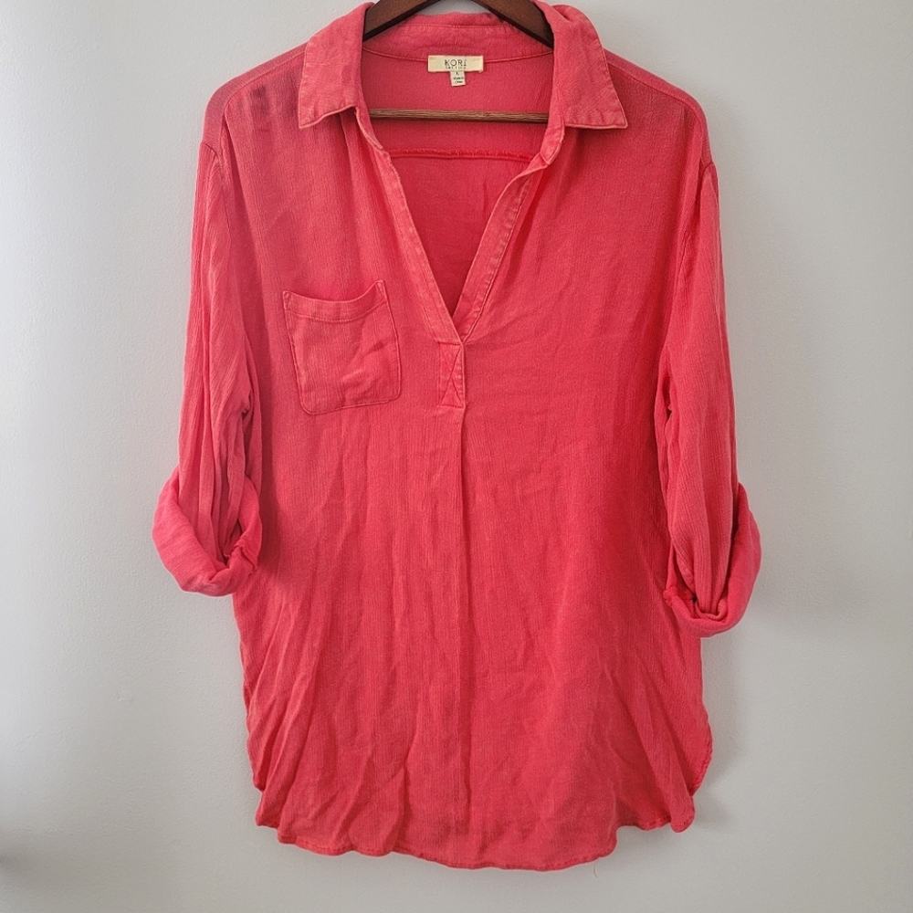 Kori America Rolled Tab Long Sleeve Shirt- Large